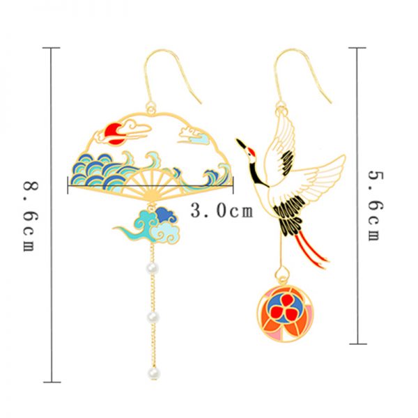 Crane Flower Folding Fan 925 Sterling Silver Stud Earrings Ear Clip - Modakawa Modakawa