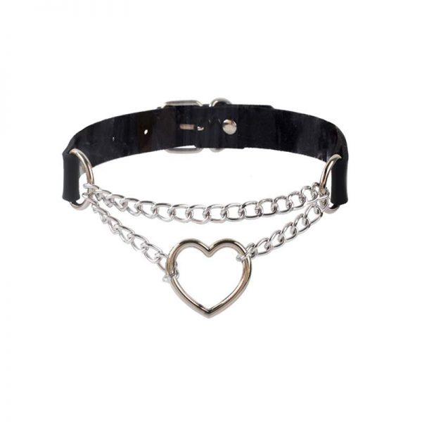 Gothic Love Heart Pendant Leather Choker Chain Necklace - Modakawa Modakawa