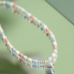 Love Heart Pendant Rainbow Beads Necklace - Modakawa modakawa