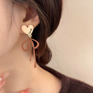 Asymmetrical Love Heart Bunny 925 Sterling Silver Stud Earrings Ear Clip - Modakawa modakawa