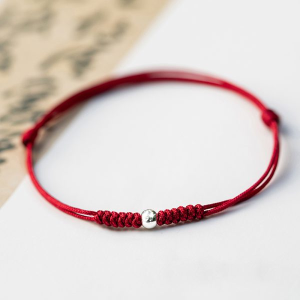 Adjustable Red String 925 Sterling Silver Bead Bracelet - Modakawa Modakawa