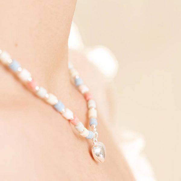 Love Heart Pendant Rainbow Beads Necklace - Modakawa modakawa