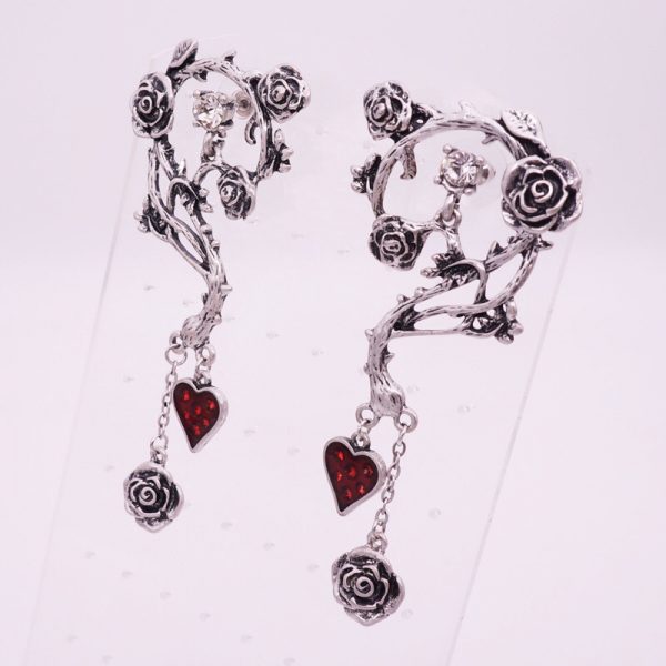 Halloween Gothic Rose Earrings Necklace Pendant - Modakawa Modakawa