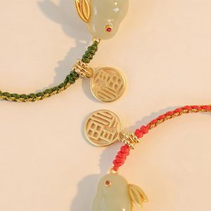 Rabbit Pendant Fu Character Handmade Rope Bracelet - Modakawa modakawa
