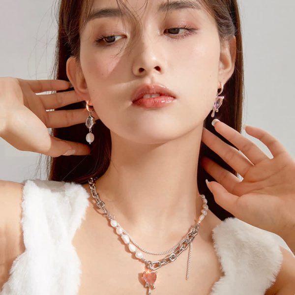 Love Heart Pendant Irregular Earrings Necklace  - Modakawa modakawa